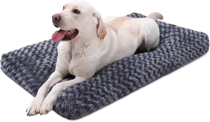 KSIIA Washable Dog Beds Large Sized Dog Crate Bed Pet Mat 41"x27" Dark Gray | Deluxe Plush Comfy Kennel Pad, Anti-Slip Bottom,Deep Sleeping Mat for Large Dogs,Machine Washable for Easy Cleaning
