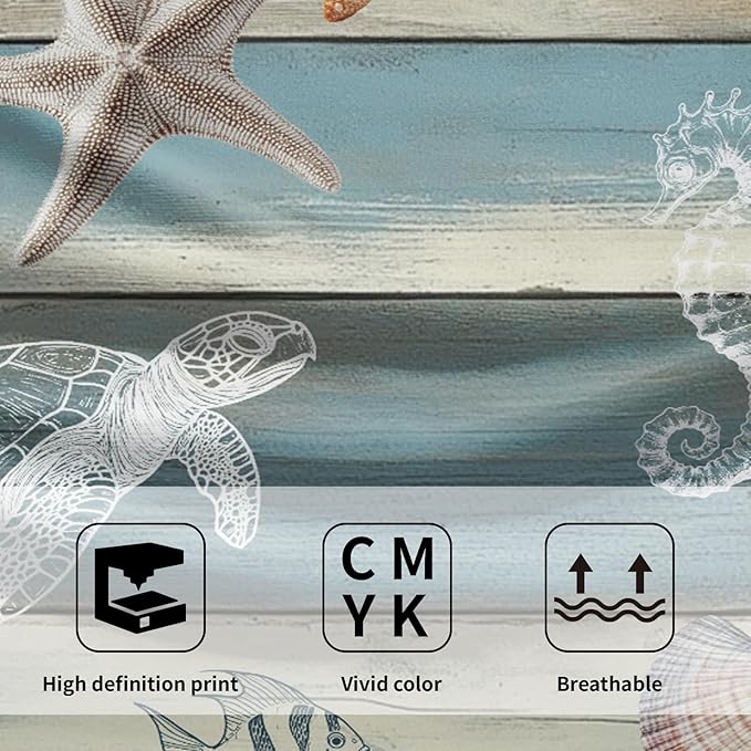 Giwawa Coastal Starfish Hand Towels Set of 2 Summer Sea Turtle Decorative Bath Towels Guest Soft Fingertip Towels for Bathroom Kitchen Hotel Gym