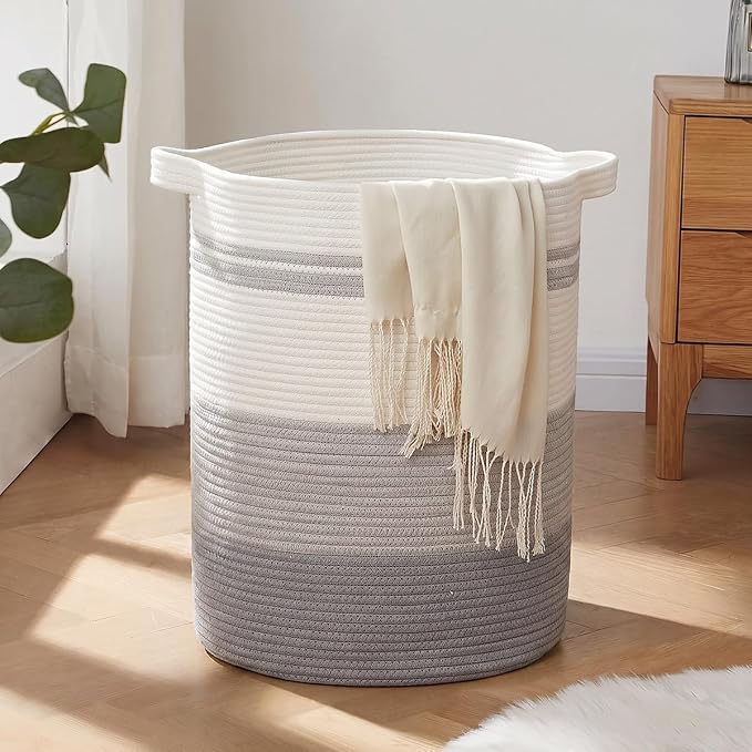OIAHOMY 60L Laundry Basket Laundry Hamper Nursery Hamper Gradient Gray | Tall Dirty Clothes Hamper with Handle,Blanket Basket,Decorative Basket for Living Room,Storage Basket,Toy Storage