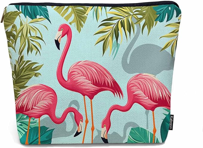 Women Makeup Organizer Bag Flamingo Exotic Flamingo Tropical Palms Flax Cosmetic Bag Makeup Bags Toiletry Bag Accessories Organizer Travel Bags For Home Bathroom Office Hotel Gym Pink Green