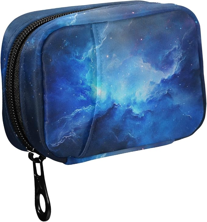 Fustylead Beautiful Blue Cosmic Nebula Pill Organizer and Storage Weekly with Zipper, Removable Pill Box Portable Medicine Organizer for Vitamin Fish Oil Supplement