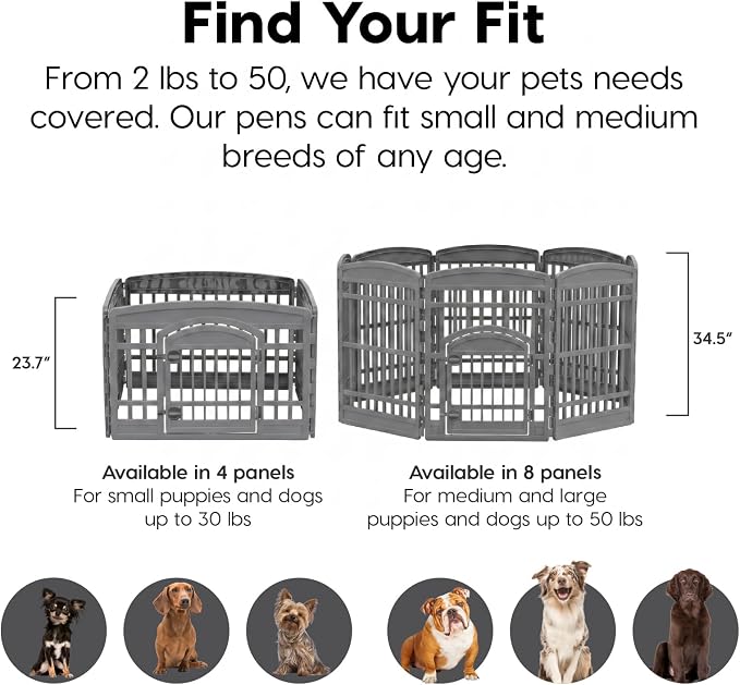 IRIS USA 4-Panel Dog Playpen, Pet Enclosure, Dark Gray | Heavy Duty Plastic, Puppy Training, Indoor Outdoor, Portable, Foldable, Multiple Pets