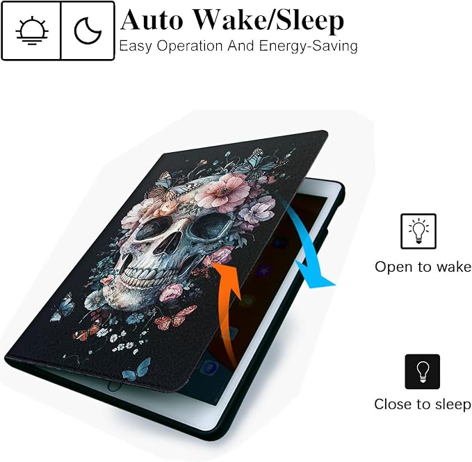 for Microsoft Surface Pro 11/10/9-13" 2024/2022 Tablet Case,Auto Wake/Sleep,Adjustable Stand Protective Cover - Skull Flower