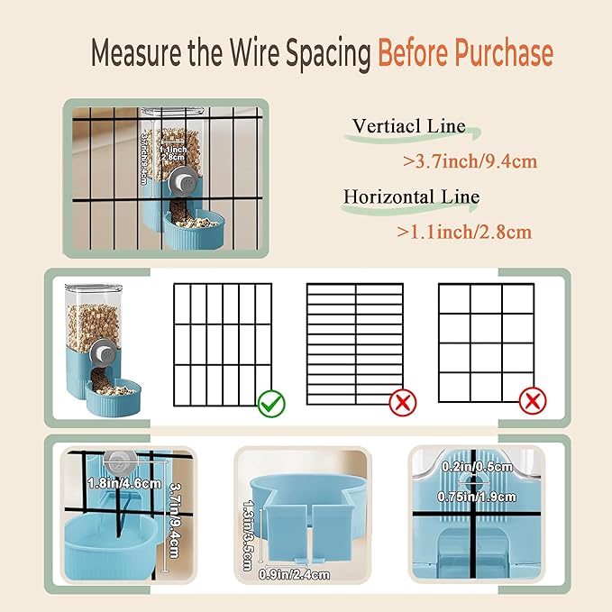 Auto Gravity Food Dispenser for Cage Hanging, 41OZ Capacity Hanging Automatic Pet Cage Feeder, Food Bowl for Cats Dogs Rabbit Ferret Chinchilla Bird Hedgehog Guinea Pig (Blue)