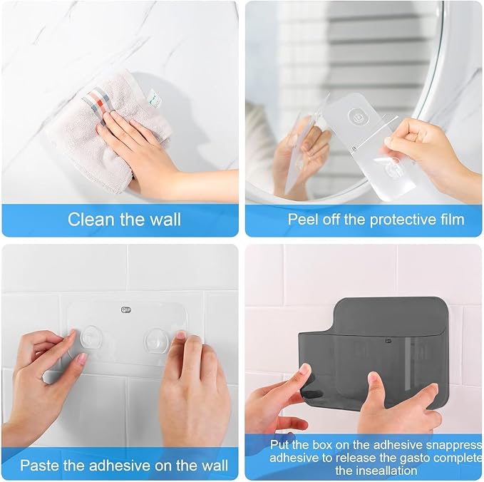 CGBE 2-Pack Cabinet Door Organizer, Self Adhesive Bathroom Shelves, Gray | Acrylic Shower Caddy, Wall Mounted Storage, No Drilling, Automatic Draining, For Cabinet Door and Shower Wall