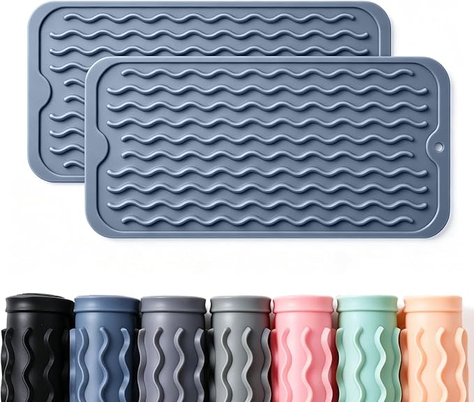2 Pack Caketime Silicone Dish Drying Mat for Kitchen Counter Heat Resistant Multiple Usage Bathroom Countertop Uner Sink Area Faucet Side Drainer Organizer Must Haves 2026 12inchx6inch Blue