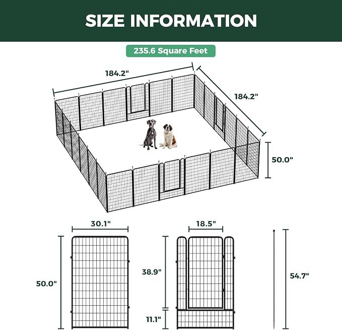 FXW Rollick Dog Playpen, Indoor, Yard & RV Camping, 50" H, 24 Panels | Easy setup, Heavy-duty, DIY layouts, for Ultra Large Dogs, Patented