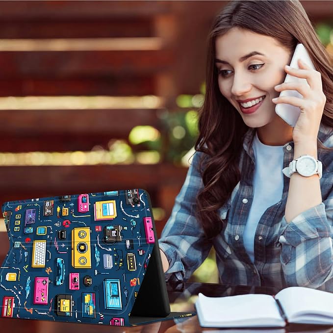 Case for Samsung Galaxy Tab A8 10.5" 2022 Model (SM-X200/X205/X207) | Slim Leather Smart Cover with Multi-Angle Anti-Slip Stand [Auto Wake/Sleep] Shell for Women Men - Retro Radio