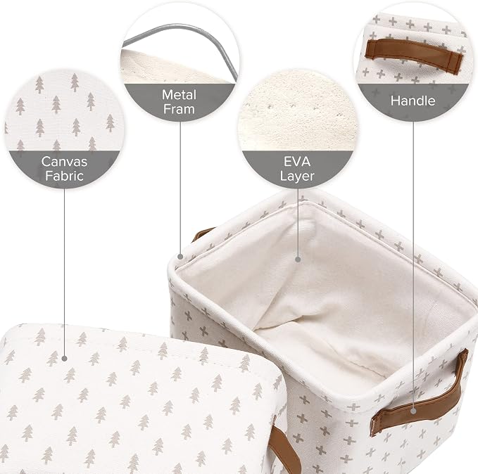 Sea Team Collapsible Fabric Storage Cube Bins Organizer with Handles | Canvas Storage Baskets for Closet Shelf Organization and Organizing Solution, 7.9 x 6.3 x 5.9 Inches, Gray, 4-Pack