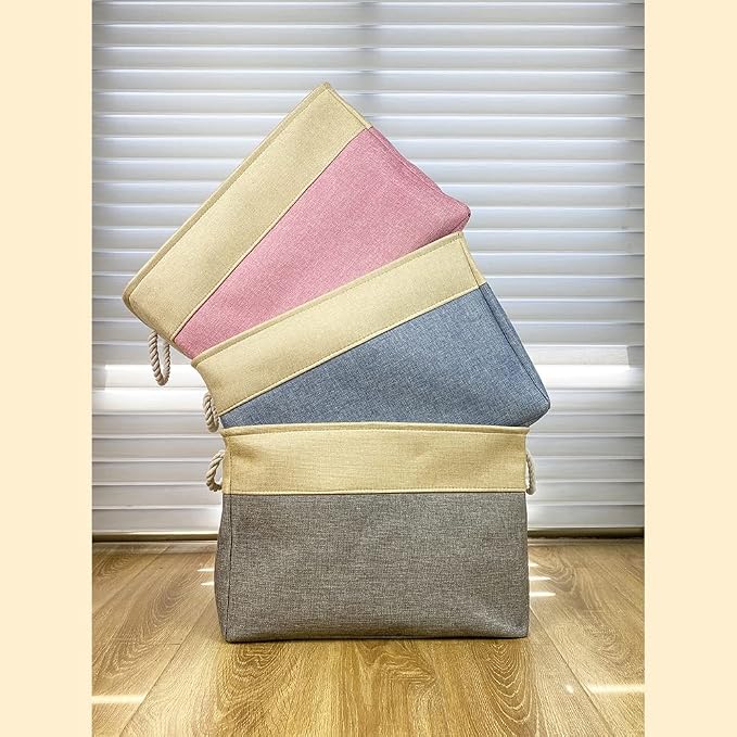 Custom Dog Basket for Toys Collapsible Storage Bin Grey Pink Blue Rectangular Pet Storage Organizer Box with Handles Extra Large Personalized Pet's Name