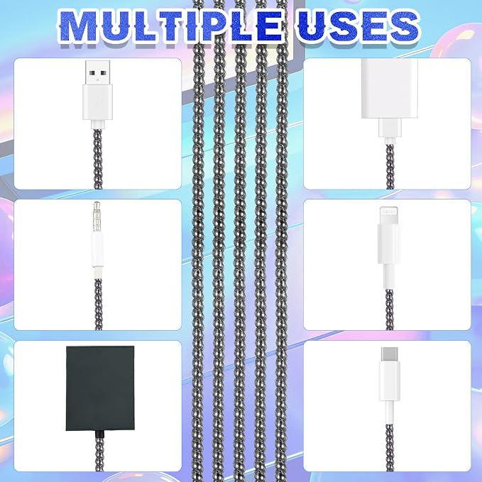 Frienda 10 Pcs Cord Protectors from Pets No Chew Spiral Cable Protector 43.3'' Phone Charger Cover Data Cable Protective Sleeve Chew Proof USB Wire Cover Stylish for Cat Dog Rabbit (Flash Black)