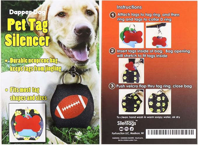 Dapper Dog - Dog Tag Silencer with Tag Ring (Black with Football)