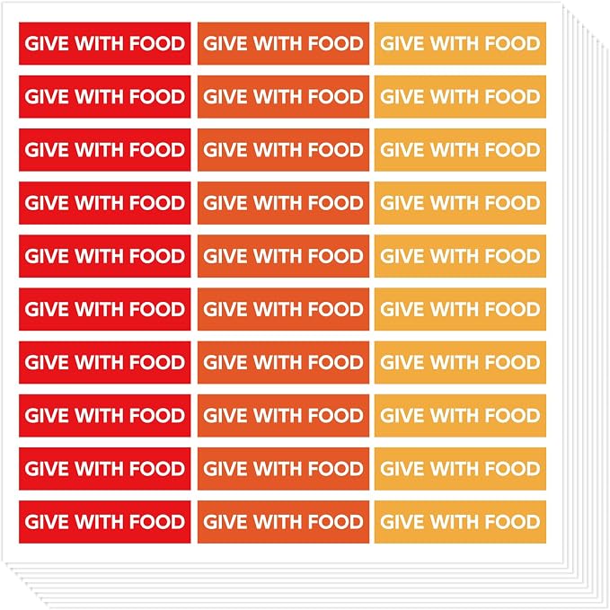 300PCS Give with Food Medication Instruction Labels, Color-Coded Self-Adhesive Veterinary Pharmacy Stickers for Medical Containers, Drugstore & Hospital Organization, 1.6 x 0.4 inch