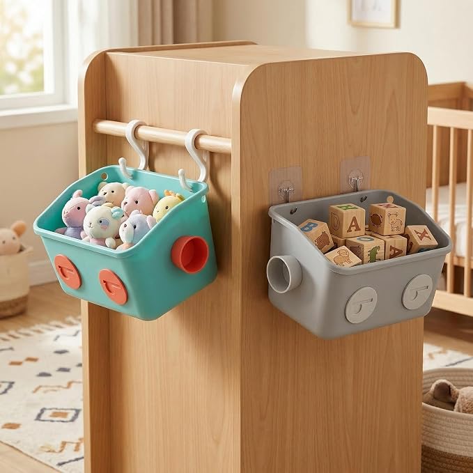 Noamus 6 Pack Bath Toy Storage Organizer Basket, 3 Layers Wall Mounted Hanging Shower Caddy, Plastic Robot Modeling Kitchen Shelf with Hook, No Drilling Colorful Toy Holder for Kid Bathtub Shampoo