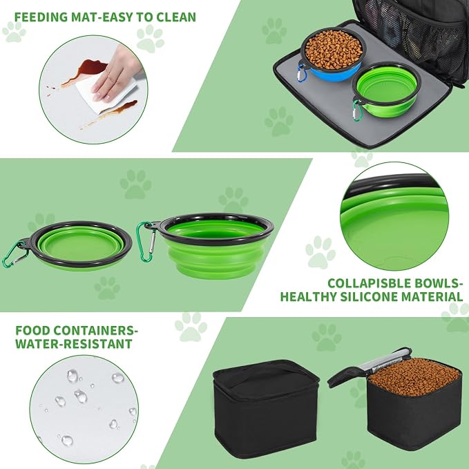 TORIBIO Large Dog Travel Bag for Supplies with Food Bowl | With 2 Food Container and Collapsible Bowls, Mat & Divider, Water-resistant, Pet Travel Kit for Weekend, Road Trips, Camping