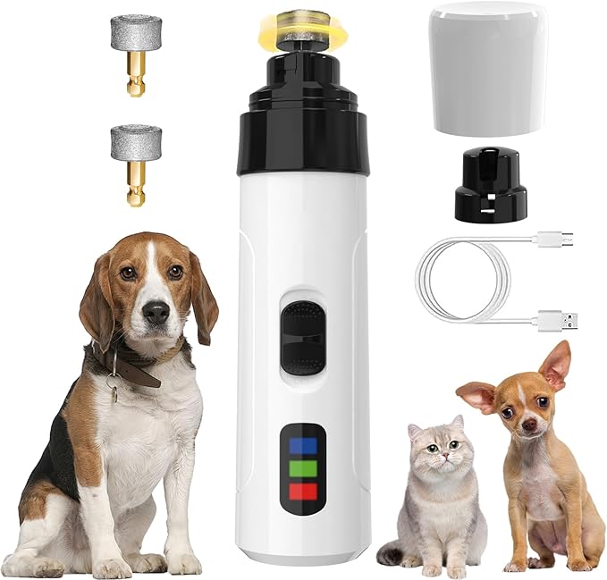 Dog Nail Grinder Upgraded,Professional 2-Speed Pet Nail Trimmer,Quiet and Low-Vibration Dog Nail Trimmers,and 3 Ports for Large,Medium,Small Pets with Hard or Thick Nail