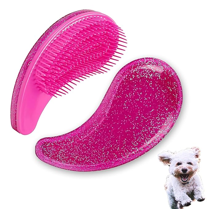 Small Dog Brush, Soft Pet Grooming Brush for Shih Tzus, Yorkies, Maltipoos, Maltese, Puppy Massaging Hair Brush, Cat Brush, for Small Animals Rabbits of All Hair Types (Starry Pink)