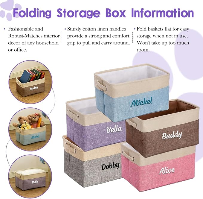 Ulico Personalized Dog Toy Storage Basket, Collapsible Pet Storage Organizer Box with Handles, Custom Dog Toy Bin with Pet's Name Cat Toy Storage Gift for Dog Lovers（Purple）