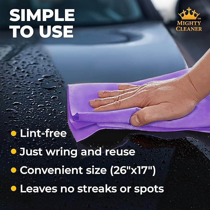 Premium Shammy Cloth for Car Drying - Super Absorbent Reusable Chamois Towel - Scratch-Free Car Drying Towel (26'x17')