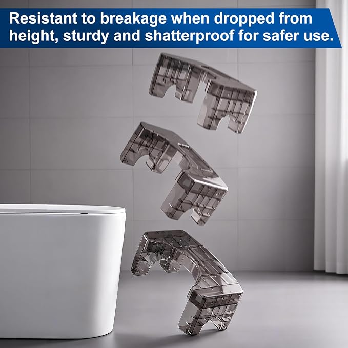 Folding Black Toilet Stool Squat Adult Bathroom Step Stool with Storage | Acrylic, Shatterproof & Heavy Duty, Built-in Phone Storage Slot, Bathroom & Toilet, Adults & Elderly