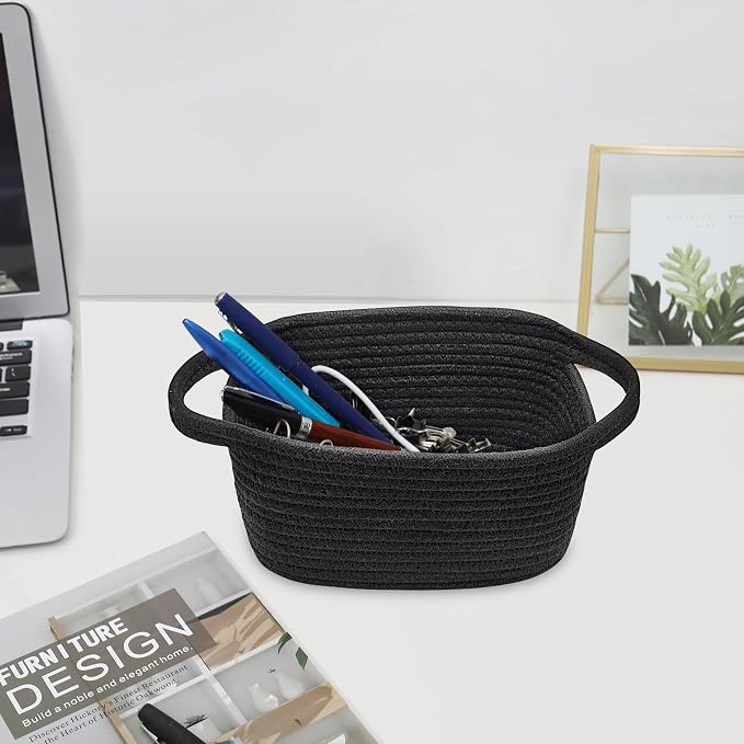 ABenkle Small Storage Basket, Mini Basket, Cute Tiny Cotton Rope Woven Shelf Basket, Boho Decorative Toy Storage Bin Gift Basket
