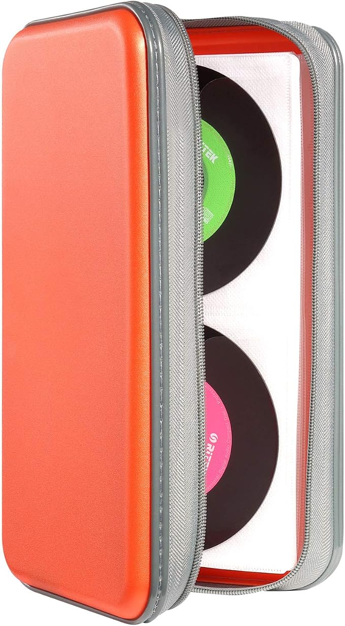 UENTIP 96 Capacity CD Case,Portable DVD Hard Plastic Case Holder CD Organizer Wallet Protective DVD Storage (96, Orange)