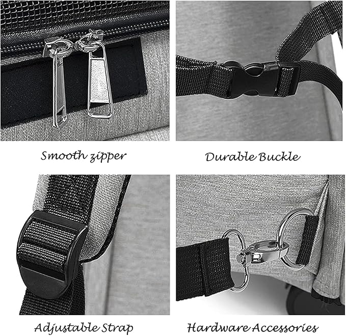 Wheeled Pet Carrier Backpack Pet Stroller, Travel Carrier, Car Seat for Small Dogs Cats Puppies, Comfort Cat Backpack Removable Rolling Wheels – Mesh Ventilation Windows (Large Grey)