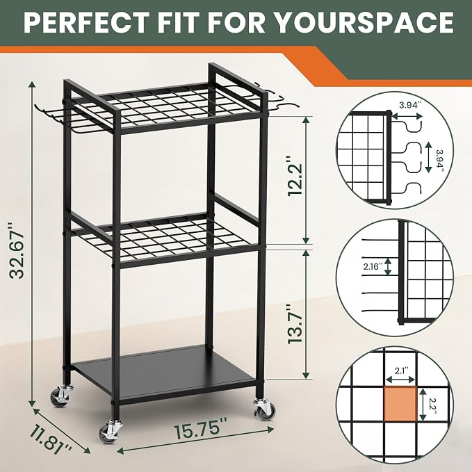 SPACECARE Garden Tool Organizer with Wheels, Up to 35 Long-Handled Tools | Yard Tower Rack for Garage Organization and Storage, Heavy Duty Steel Garden Tool Stand for Shed, Outdoor (Rakes/Brooms)