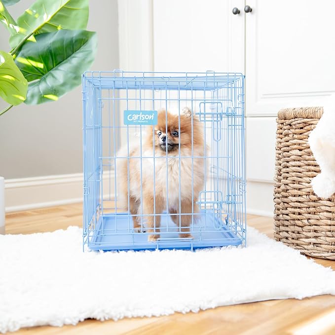 Carlson Pet Products Carlson Compact and Secure Deluxe Blue Metal Dog Crate, Blue