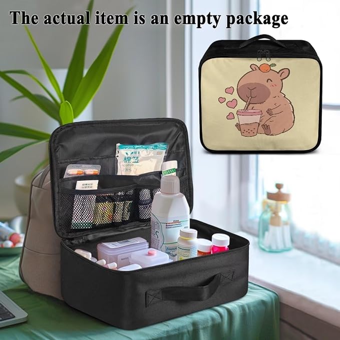 First Aid Empty Pouch Capybara Yellow Print Multi-Compartment Medical Organizer for Hiking Travel and Daily Carry Features Water-Repellent Fabric Washable Interior Quick-Grab Handle