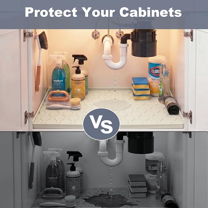 Extra Thick Under Sink Mat Waterproof with Raised Edge 31" x 22" | Silicone Multipurpose Mat for Kitchen, Bathroom, Pet Feeding, Shelf Protection & Organization, Boot & Plant Tray