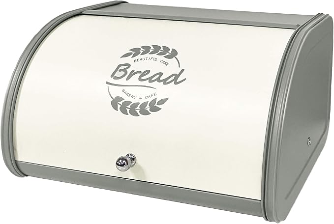 X458 Gray Bread Box Roll Top, Metal Bread Box for Kitchen Countertop, Large Space, Keeps Bakery Items Fresh Longer, Bread Bin for Kitchen Countertop, Breadbox to Store Cookies, Bagels, Muffins