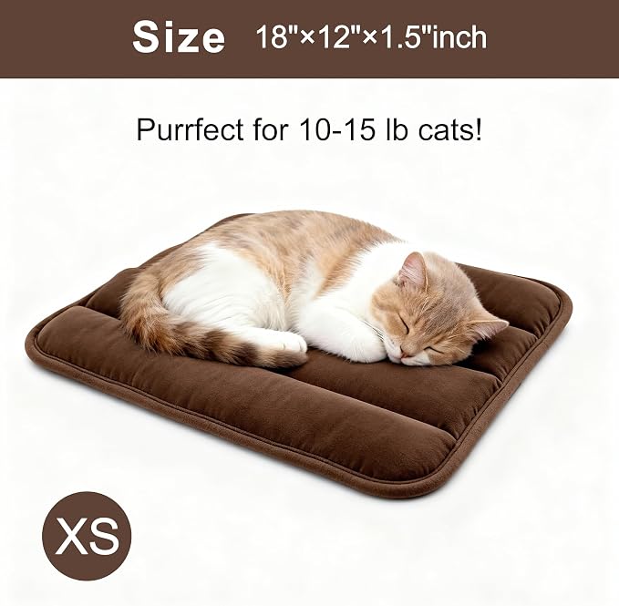 Dog Bed Mat, Reversible Dog Crate Pad with Washable Kennel Mat and Soft Foam, Flat Pet Bed for Dogs & Cats, for Crates Carriers & Travel (Dark Brown, 18" L*12" W*1.5" Th)