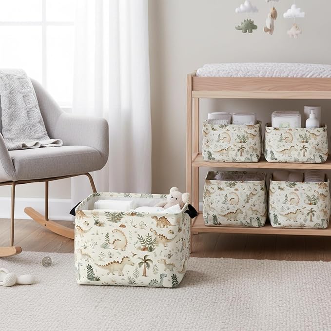 Kid Cute Rectangle Storage Basket Baby Toy Clothes Storage Bin Nursery Playroom Bedroom Decor Basket (Bohemian Dinosaur)