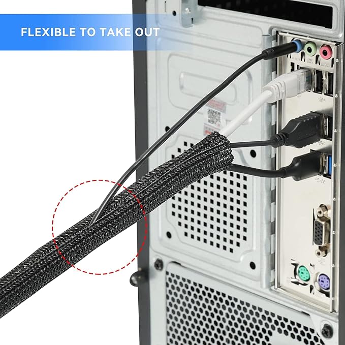 AGPTEK Cable Sleeve, 10ft - 4/5 inch Cable Management Cord Hider, Black | Desk Cord Cover Organizer Wire Hider for Office Computer TV Wire Loom Tubing Pet-Proof Cord Protector from Cat Dog Chewing