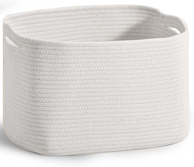 ICERZCZ Woven Cotton Rope Baskets for Gifts Empty, 15×11×9.5 Off White | Storage Baskets for Organizing, Cute Decorative Basket, Organizer Bins for Dog Toy, Baby Laundry, Gift, Nursery