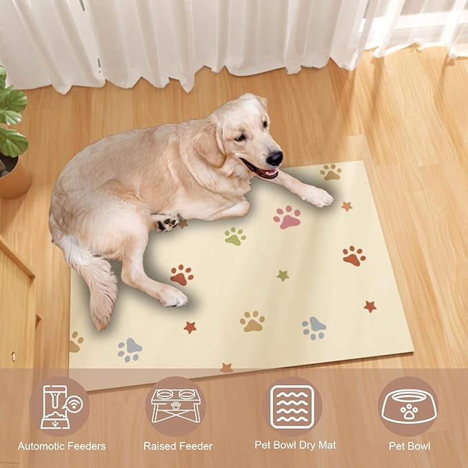 Pet Feeding Mat 12"x20"- Absorbent Dog Mat, Small Pet Food Mat, Rubber Pet Food Mat, Pet Food Mats for Floor Waterproof, Dog Water Matt for Sloppy Drinker, Cat Food Bowl Mat, Beige