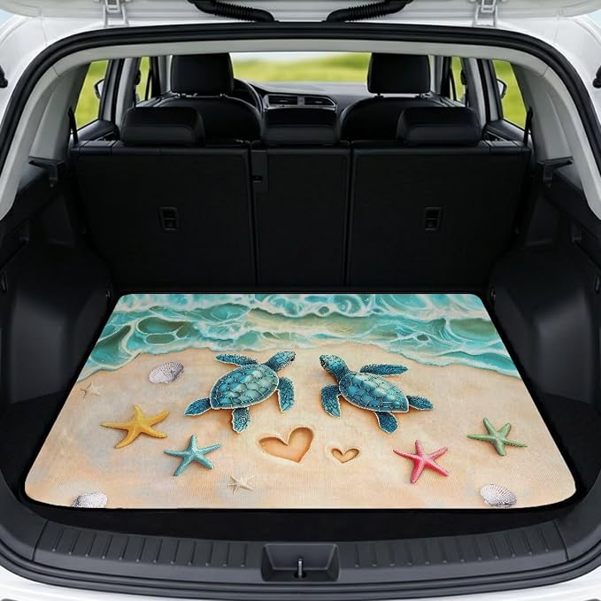 Beach Turtle Cargo Liners for SUV Universal Fit Car Trunk Mat Trunk Protection Cargo Liner Pads Picnic Pets Seat Cover 29" x 39"Inch, Machine Washable