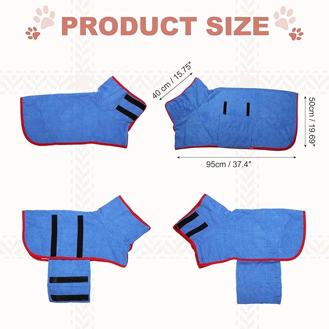 Dog Drying Coat, Dog Robes for After Bath Bathrobe Super Absorbent Towel Soft Adjustable, (XL, Blue), Intended for Fast Drying Warm Keeping Pet Cats Kitten Puppies