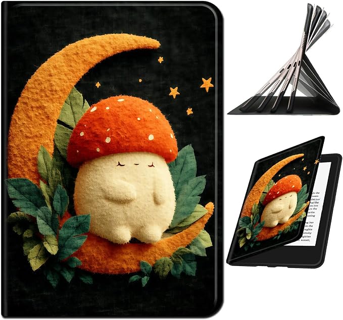 for Samsung Galaxy Tab A 10.1" 2016 SM-T580/T585/T587 Case | Slim Leather Smart Cover with Multi-Angle Anti-Slip Stand [Auto Wake/Sleep] Shell for Women Men - Orange Moon Mushroom