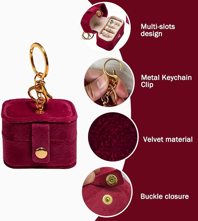 Ring Bearer Pillow Box for Dog Collar, Velvet Wedding Mini Ring Holder Pouch for Pet, Travel Ring Earrings Storage Box for Proposal Engagement Wedding Ceremony Party (Red)