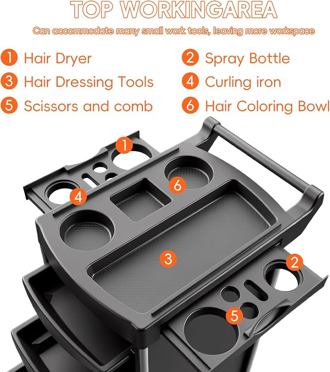 Salon Cart with Wheels, 6-Layer Hair Stylist Cart with 4 Removable Tool Tray,Portable Salon Station Rolling Storage Trolley for Barbering,Hairdressing Beauty SPA Tattoo Service