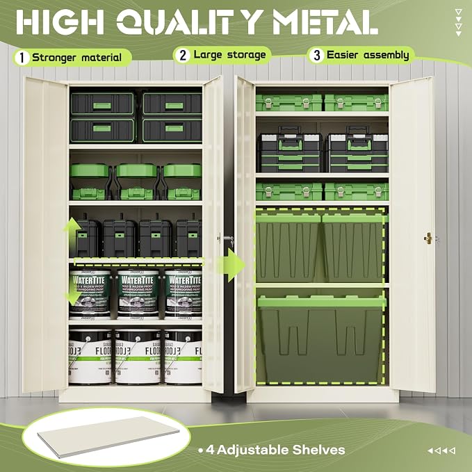 Crownland 72" Metal Storage Cabinet, Lockable Garage Storage Cabinets, High Office Cabinet with Adjustable Shelves for Garage, Home Office, Pantry, File, Warm Gray