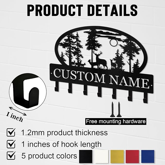 Personalized Deer Key Holder for Wall, Custom Metal Key Hooks | Deer key holder with rust-resistant metal finish, custom name key holder wall mount, cabin decor and lodge housewarming gift