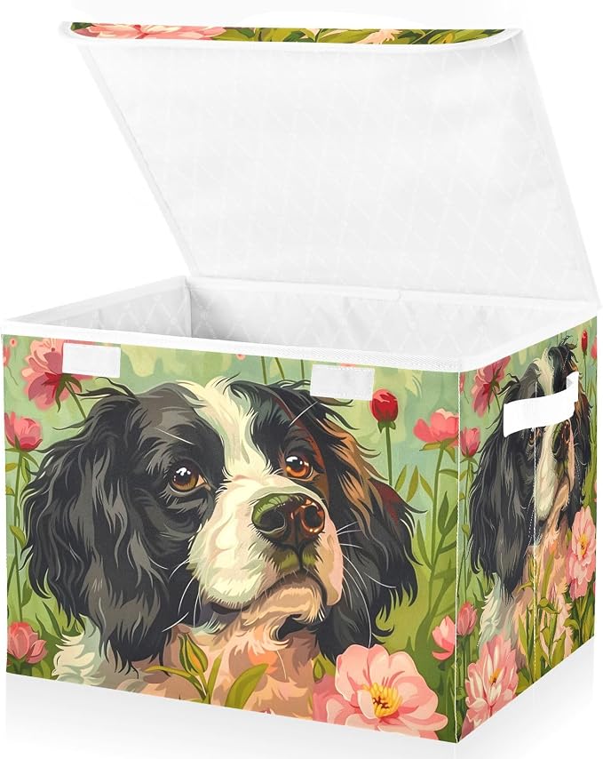 Dog Pet Storage Bins with Lids Closet Bedroom 40L Fabric Bin | Decorative Storage Boxes, Foldable & Stackable, Dust-Proof Flip Top, Reinforced Handles, For Home & Dorm, Clothes & Toy Box