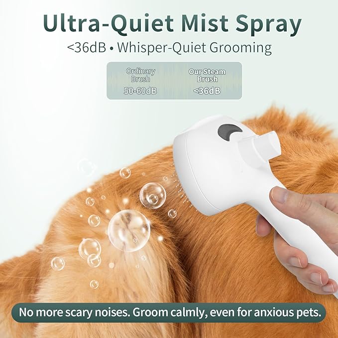 Pet Steam Deshedding Brush for Dogs & Cats – 3-in-1 Self-Cleaning Grooming Comb, Anti-Static Cool Mist Spray, USB Rechargeable, Reduces Shedding on Long & Short Hair Pets (White)