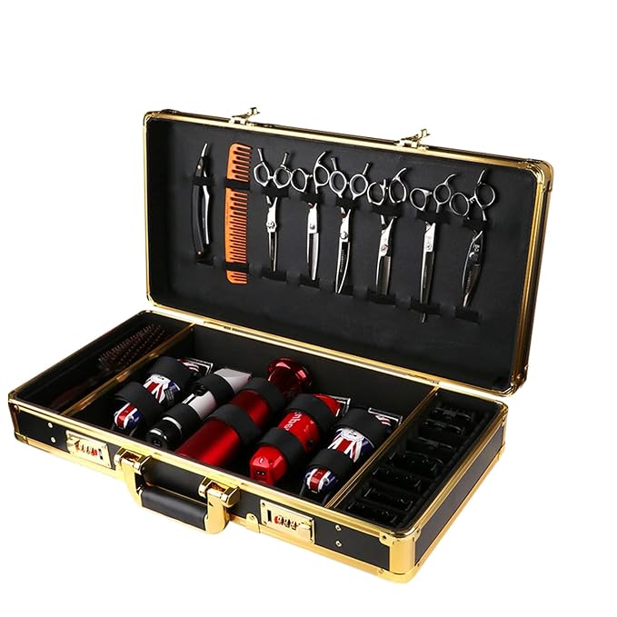 CNCEST Beauty Salon Barber Case,Hair Stylist Tool Kits Organizer,Professional Barber Travel Carry Case for Hair Scissors Tools Hair Stylist Pet Groome,Barber Carrying Case with Code Lock