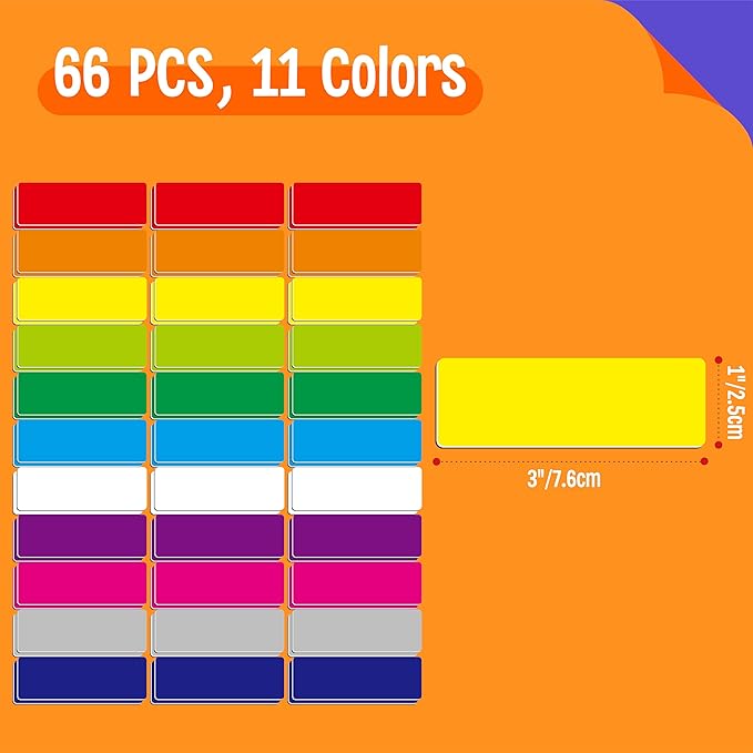 66 PCS Magnetic Name Tag Labels, 11 Colors Dry Erase Reusable Name Stickers for Whiteboards Locker Fridge School Office Home (Each Measures 1" x 3")