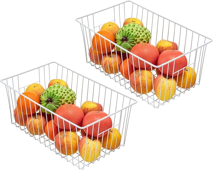 16Lx12W inch Wider Freezer Storage Organizer Baskets Container, Deep Metal Wire Chest Upright Refrigerator Divider Bins with Built-in Handles for Cabinet, Pantry, Closet, Kitchen(3)