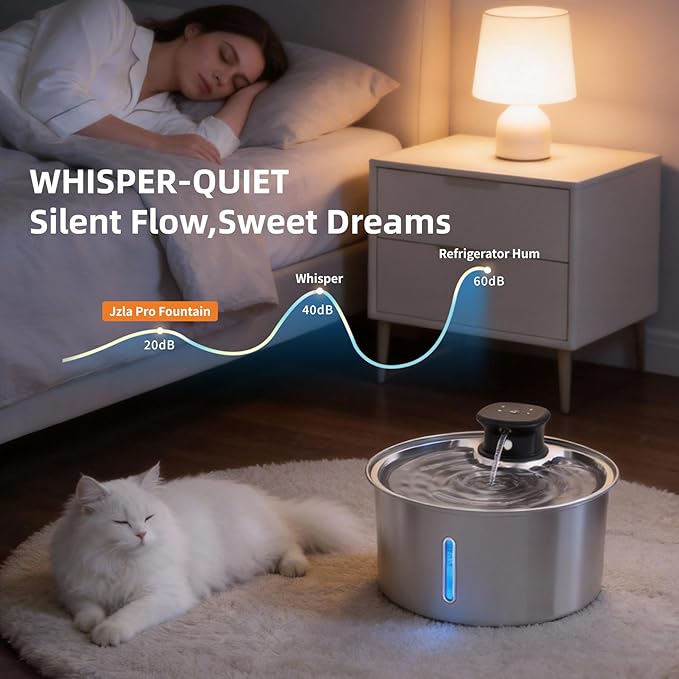 Wireless Cat Water Fountain,Cat Water Fountain Stainless Steel 3.2L/108oz Large Capacity Battery Operated Pet Water Fountain Indoor with Motion Sensor for Cats Dogs BPA-Free